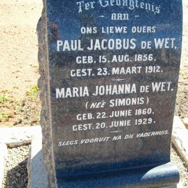 WET Paul Jacobus, de 1856-1912 &amp; Maria Johanna SIMONIS 1860-1929