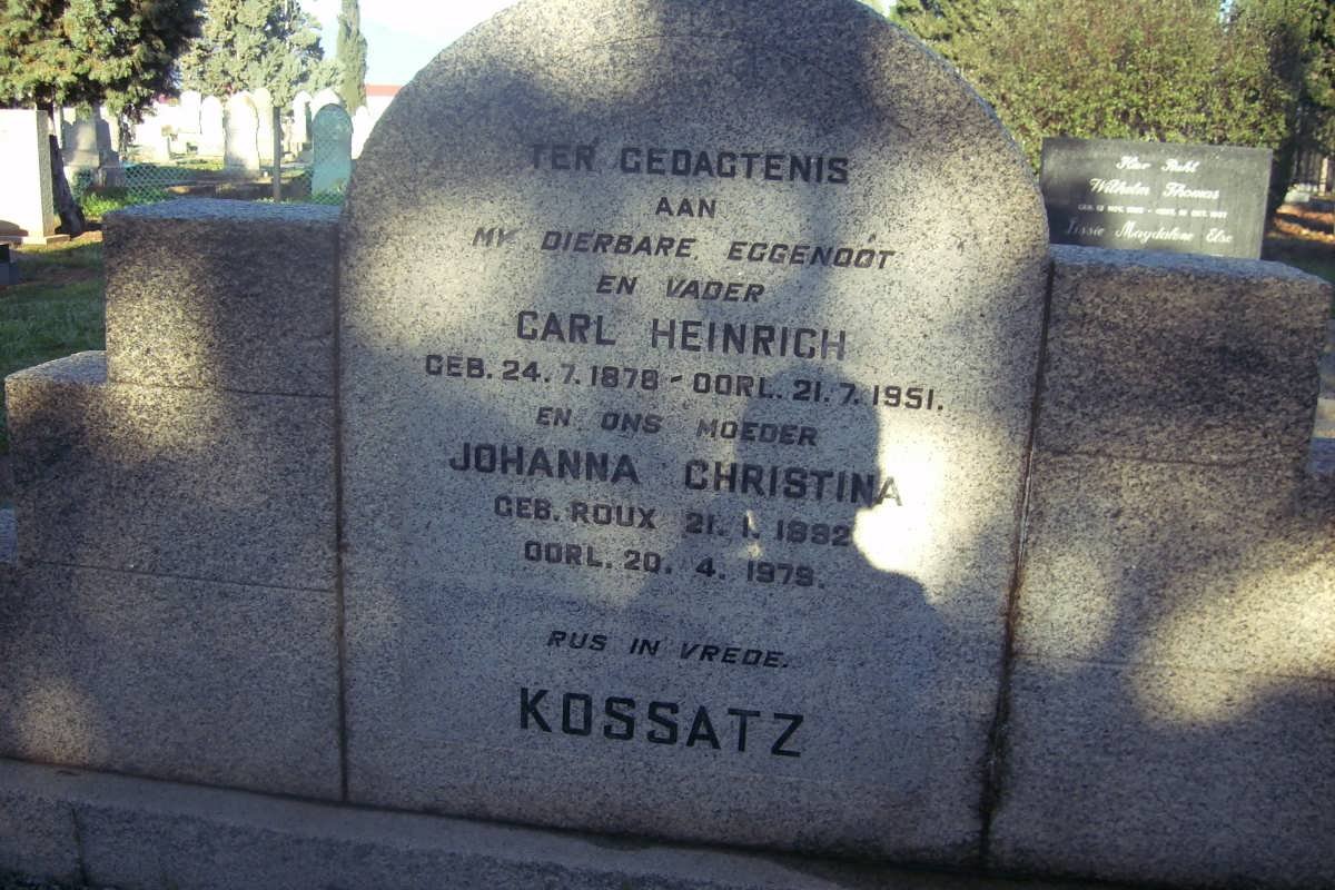 KOSSATZ Carl Heinrich 1878-1951 & Johanna Christina ROUX 1892-1979