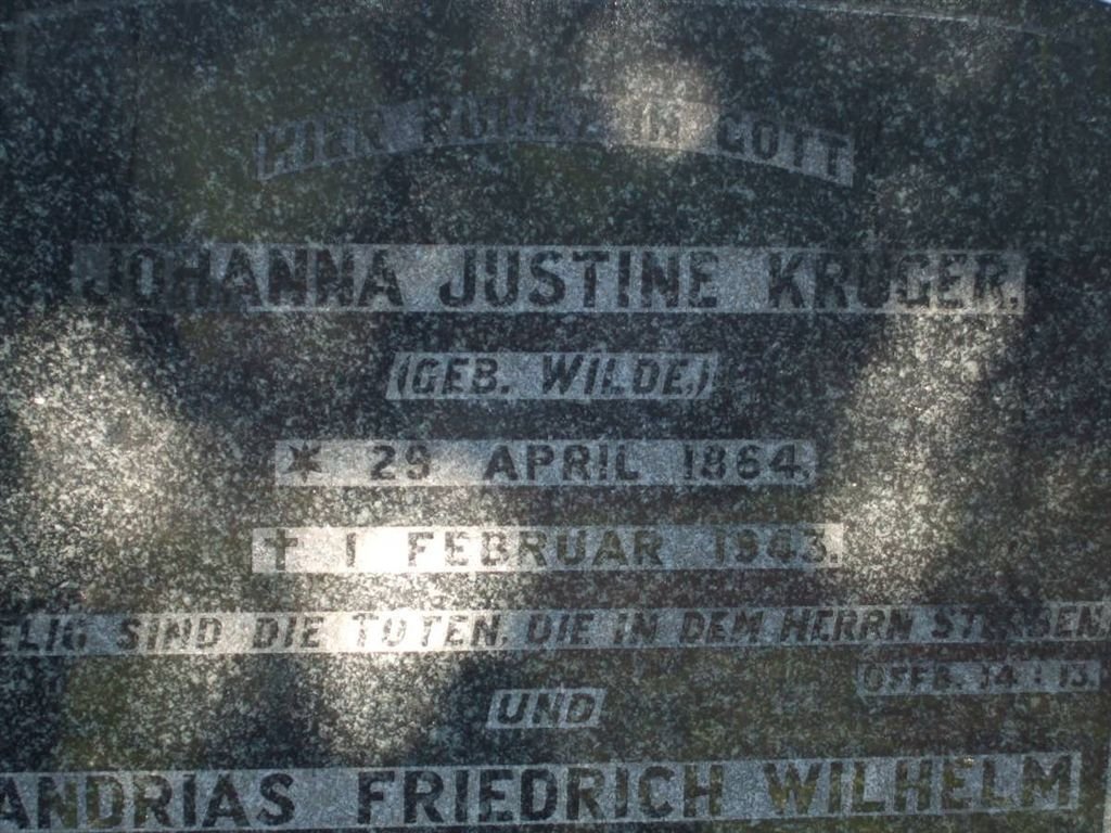 KRUGER Andrias Friedrich Wilhelm Erdman 1862-1957 &amp; Johanna Justine WILDE 1864-1943
