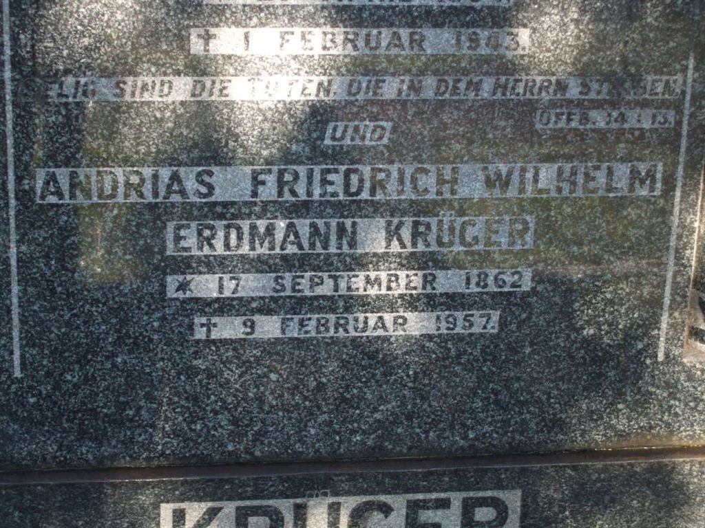 KRUGER Andrias Friedrich Wilhelm Erdman 1862-1957 &amp; Johanna Justine WILDE 1864-1943