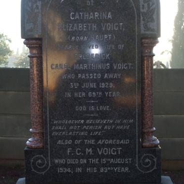 VOIGT F.C.M. -1934 &amp; Catharina Elizabeth nee HAUPT -1929