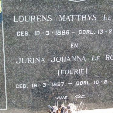 ROUX Lourens Matthys, le 1886-1964 &amp; Jurina Johanna FOURIE 1897-1966