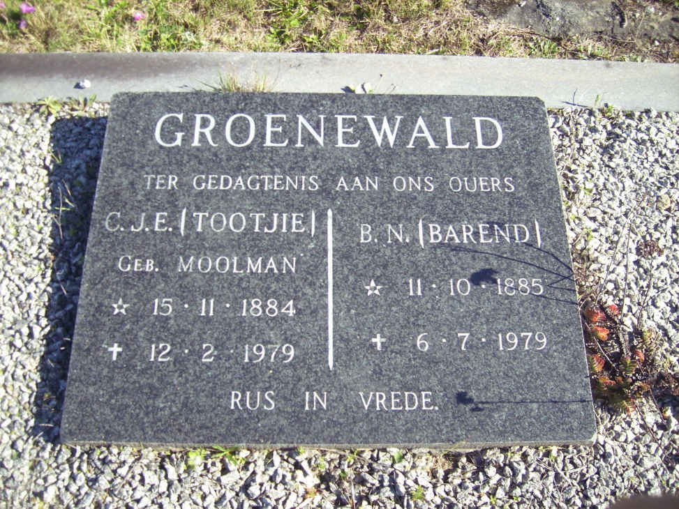 GROENEWALD B.N. 1885-1979 & C.J.E. MOOLMAN 1884-1979