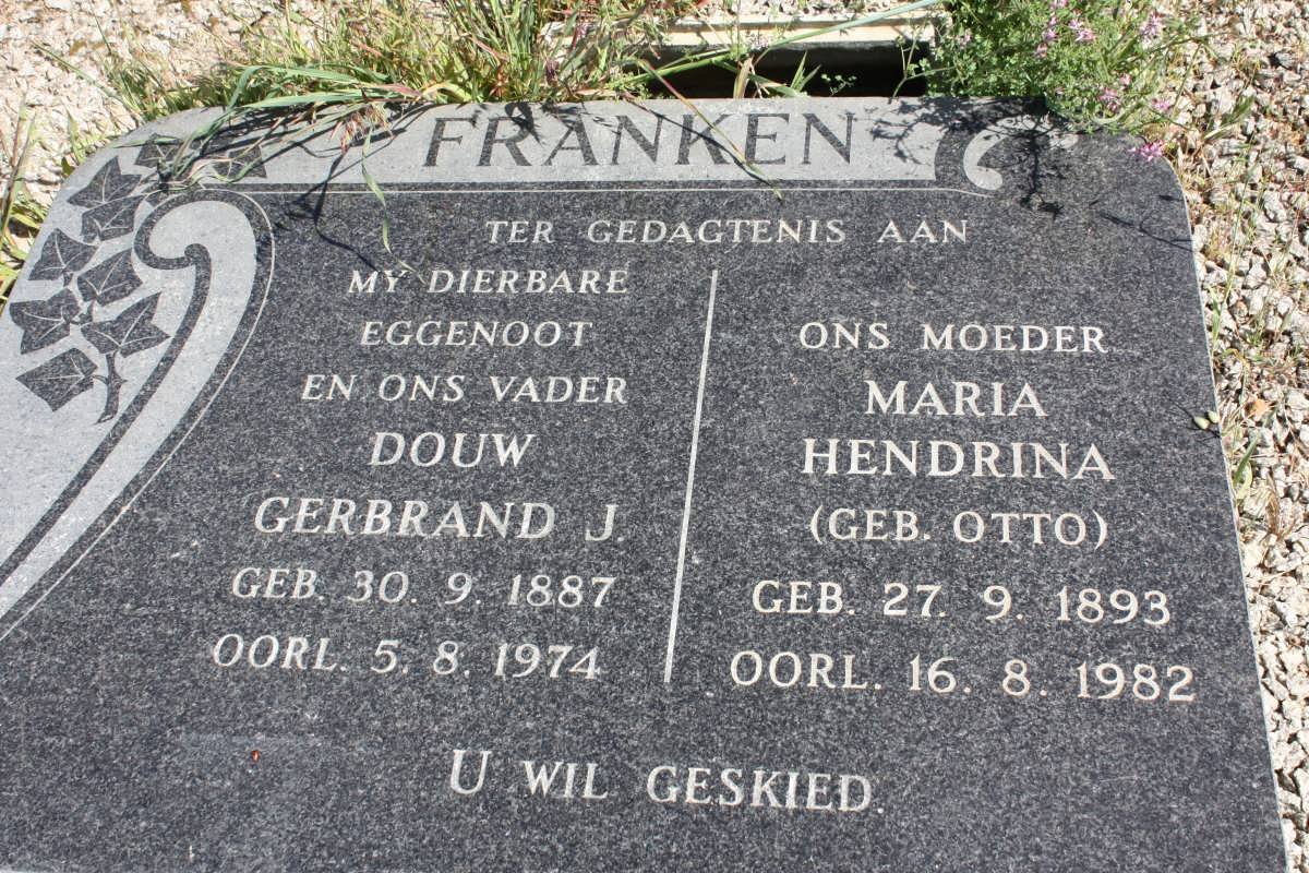 FRANKEN Douw Gerbrand J. 1887-1974 &amp; Maria Hendrina OTTO 1893-1982
