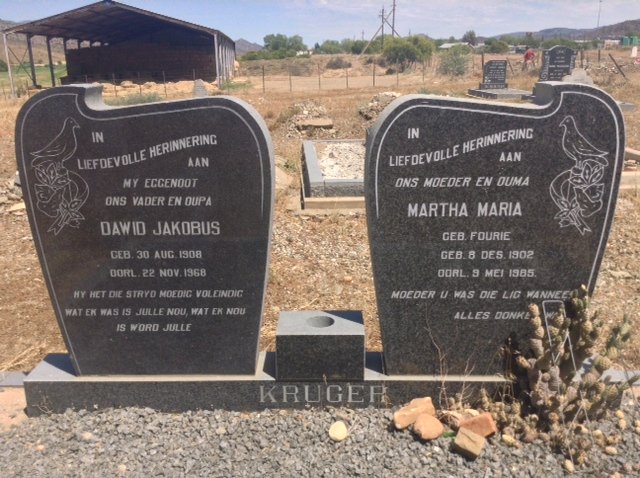 KRUGER Dawid Jakobus 1908-1968 &amp; Martha Maria FOURIE 1902-1985