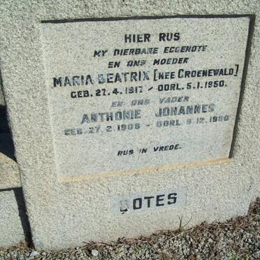 BOTES Anthonie Johannes 1908-1980 &amp; Maria Beatrix GROENEWALD 1917-1950