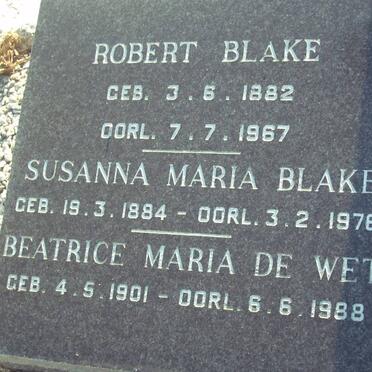 BLAKE Susanna Maria 1884-1976 :: DE WET Beatrice Maria 1901-1988