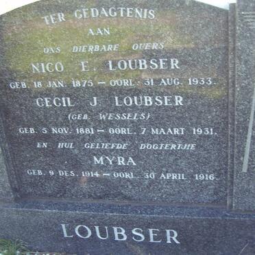 LOUBSER Nico E. 1875-1933 &amp; Cecil J. WESSELS 1881-1931 :: LOUBSER Myra 1914-1916