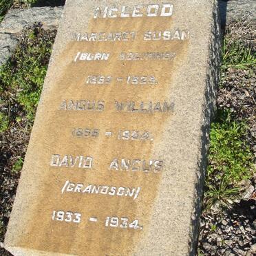 McLEOD Angus William 1865-1954 &amp; Margaret Susan BOLITIHO 1869-1923 :: McLEOD Angus 1933-1934