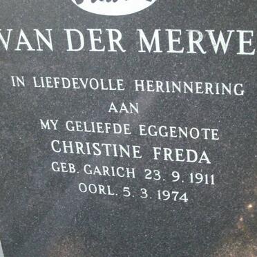MERWE Christine Freda, van der nee GARICH 1911-1974