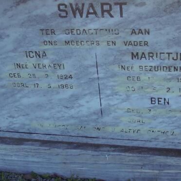SWART Ben 1923- &amp; Icna VERWEY 1924-1968 :: SWART Marietjie BEZUIDENHOUT 1920-1988