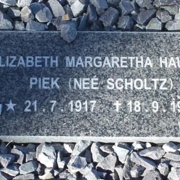 PIEK Elizabeth Margaretha Hauman nee SCHOLTZ 1917-1998