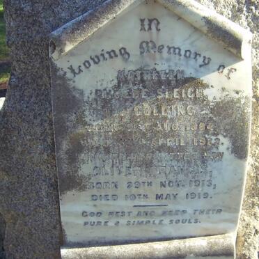 SLEIGH Kathleen  Phoebe nee GOLDING  1884-1922 ::  SLEIGH Oliver  Francis 1913-1919