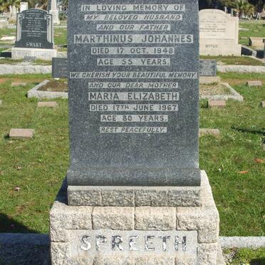 SPREETH Marthinus Johannes -1948 &amp; Maria Elizabeth -1967
