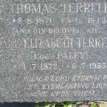 TERRELL Thomas 1871-1943 &amp; Jame Elizabeth PALEY 1872-1953