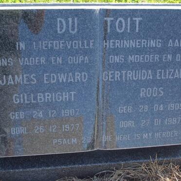 TOIT James Edward Gillbright, du 1907-1977 &amp; Gertruida Elizabeth ROOS 1909-1997