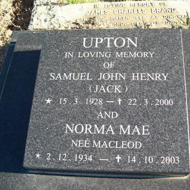 UPTON Samuel John Henry 1928-2000 &amp; Norma Mae MACLEOD 1934-2003 :: BRAND James Charles 1868-19??