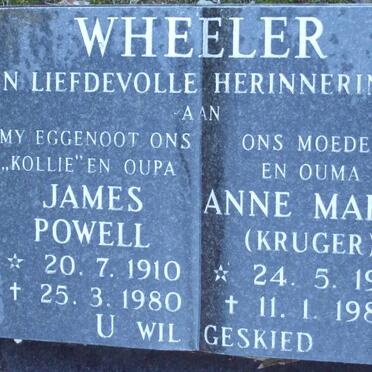 WHEELER James Powell 1910-1980 &amp; Anne Maria KRUGER 1914-1989