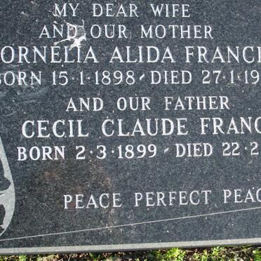 FRANCIS Cecil Claude 1899-1985 &amp; Cornelia Alida 1898-1976