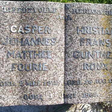 FOURIE Casper Johannes Matthee 1912-1962 :: ROUX [C]hristiaan Frans Gunter 1928-1962