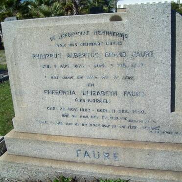 FAURE Philippus Albertus Brand 1875-1947 &amp; Emerentia Elizabeth MORKEL 1883-1950