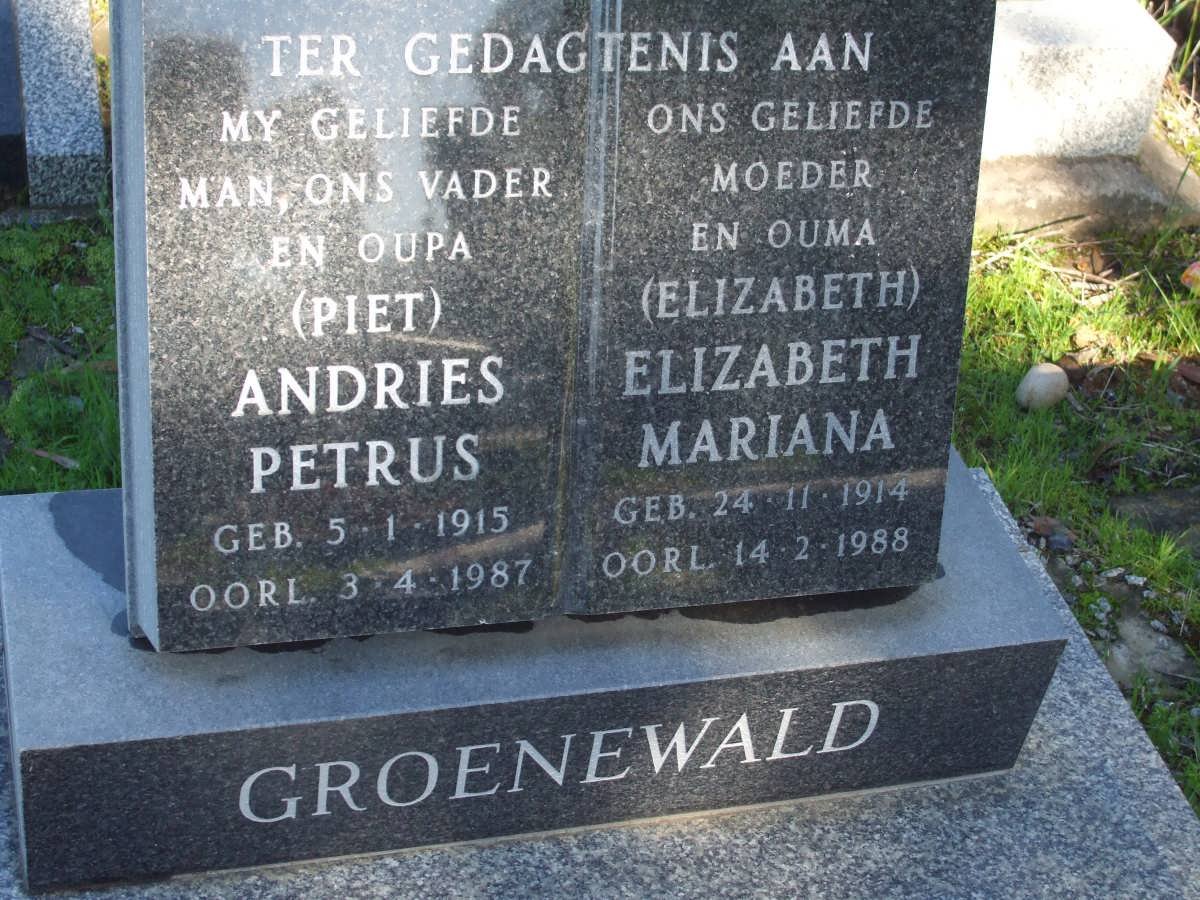 GROENEWALD Andries Petrus 1915-1987 &amp; Elizabeth Mariana 1914-1988