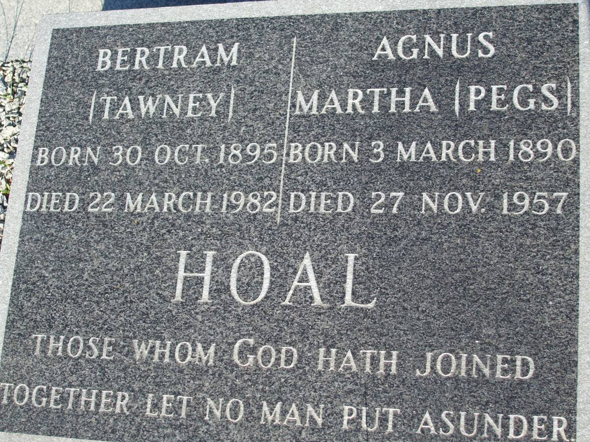 HOAL Bertram 1895-1982 &amp; Agnes Martha 1890-1957