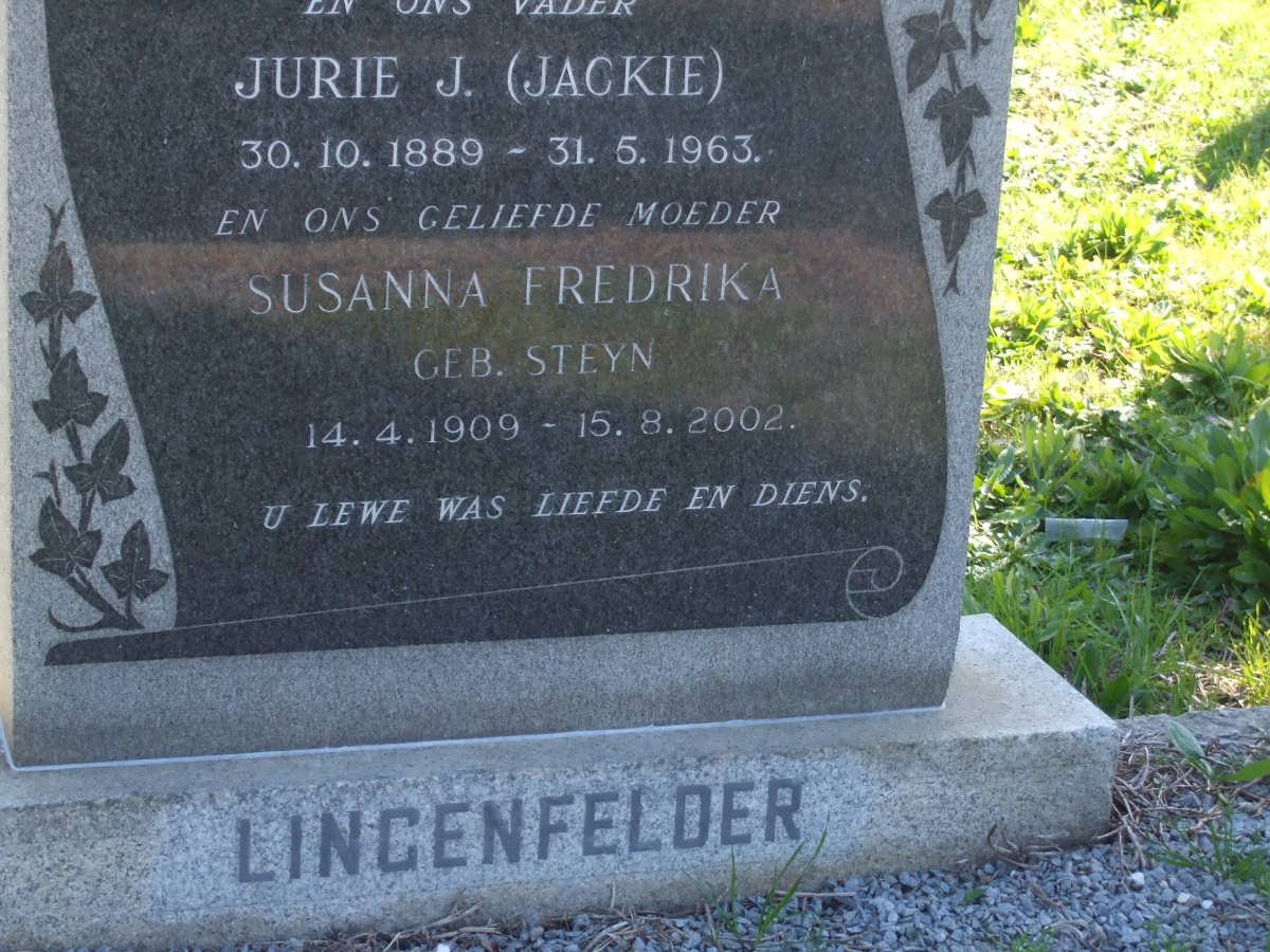 LINGENFELDER Jurie J. 1889-1963 &amp; Susanna Fredrika STEYN 1909-2002
