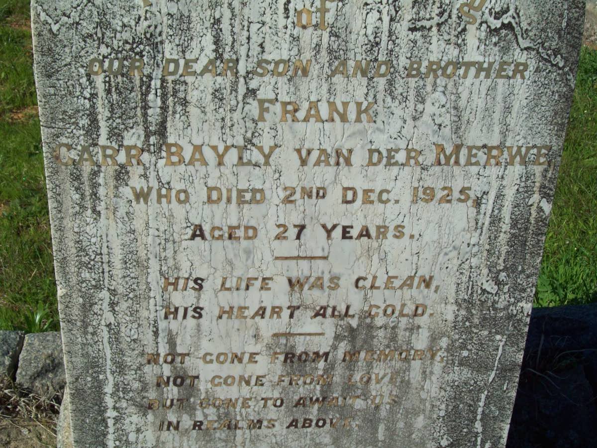 MERWE Frank Carr Bayly, van der -1925