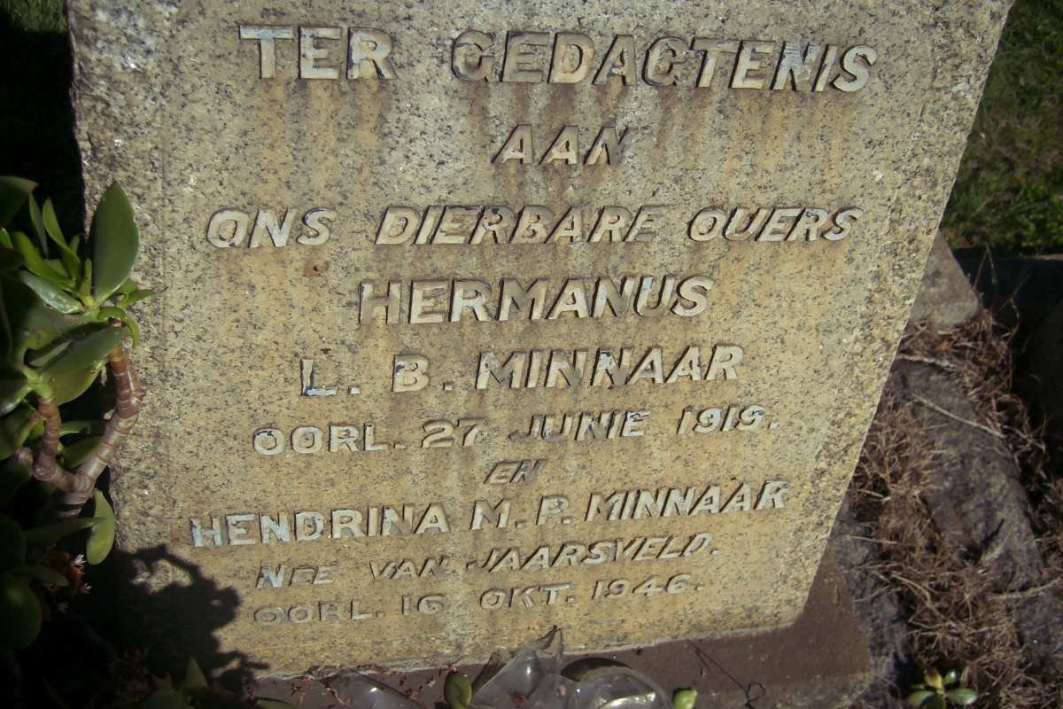 MINNAAR Hermanus L.B. -1915 &amp; Hendrina M.E. VAN JAARSVELD -1946
