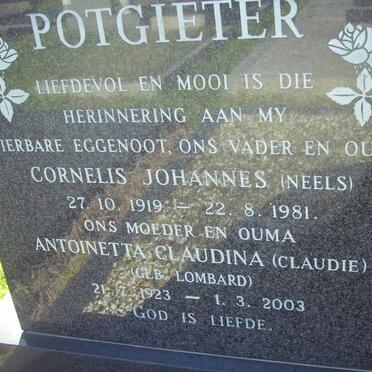POTGIETER Cornelis Johannes 1919-1981 &amp; Antoinetta Claudina LOMBARD 1923-2003