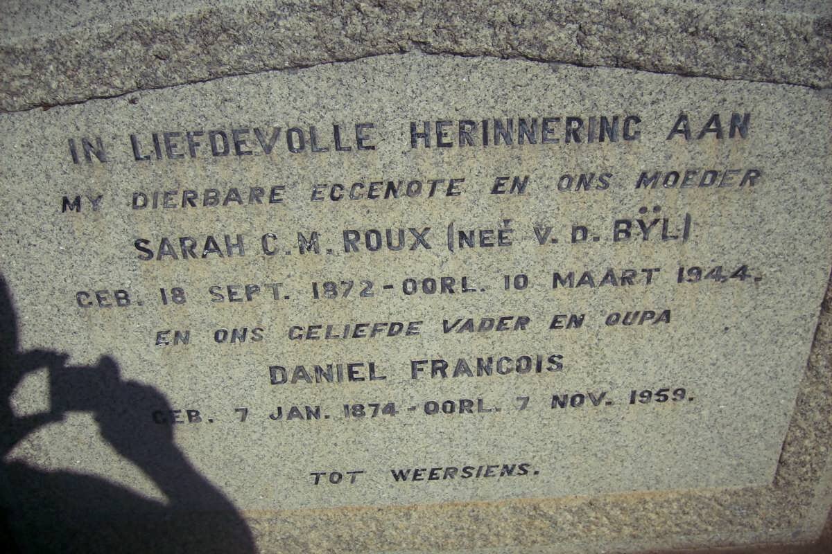 ROUX Daniel Francois 1874-1959 & Sarah C.M. V.D. BIJL 1872-1944