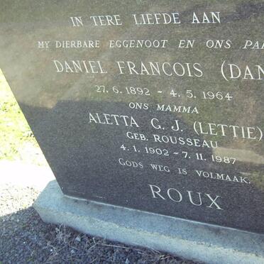 ROUX Daniel Francois 1892-1964 &amp; Aletta G.J. ROUSSEAU 1902-1987