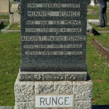 RUNGE August Marius -1949 &amp; Minnie VAN DER MERWE -1928
