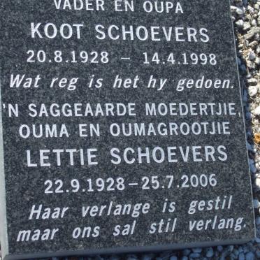 SHOEVERS Koot 1928-1998 &amp; Lettie 1928-2006