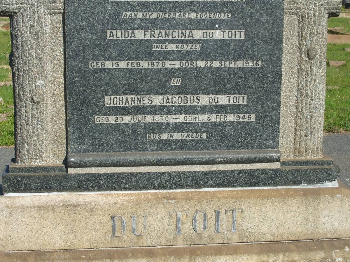 TOIT Johannes Jacobus, du 1870-1946 &amp; Alida Francina KOTZE 1870-1936