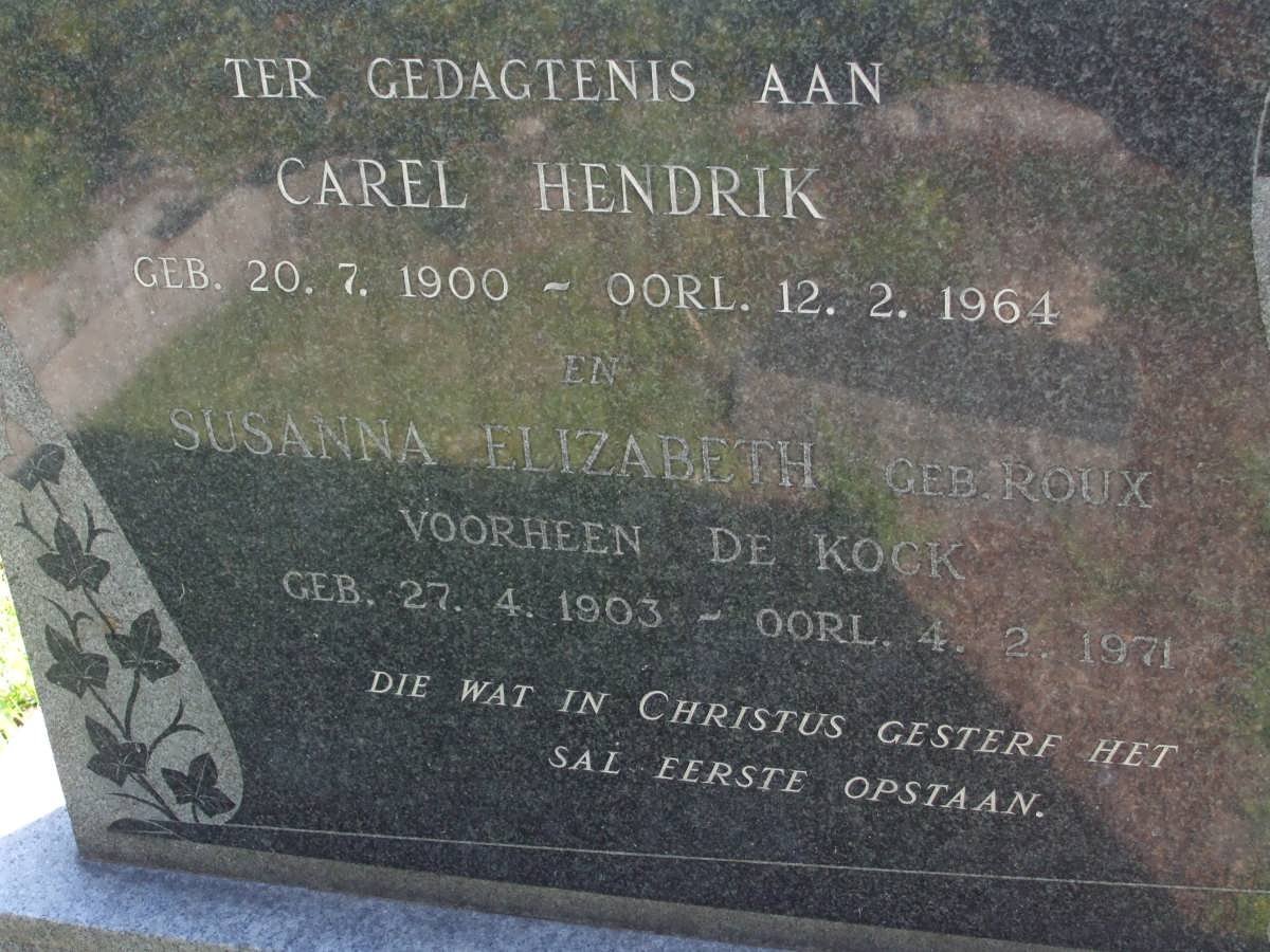 ? Carel Hendrik 1900-1964 &amp; Susanna Elizabeth DE KOCK nee ROUX 1903-1971