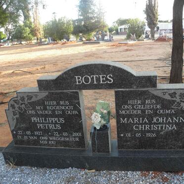 BOTES Philippus Petrus 1927-2001 &amp; Maria Johanna Christina 1926-