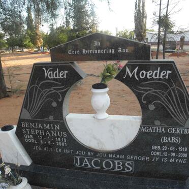 JACOBS Benjamin Stephanus 1919-2001 &amp; Agatha Gertruida 1919-2008