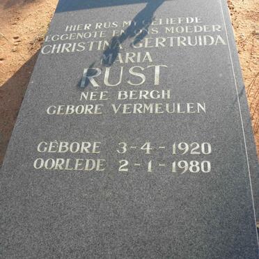 RUST Christina Gertruida formerly BERGH nee VERMEULEN 1920-1980