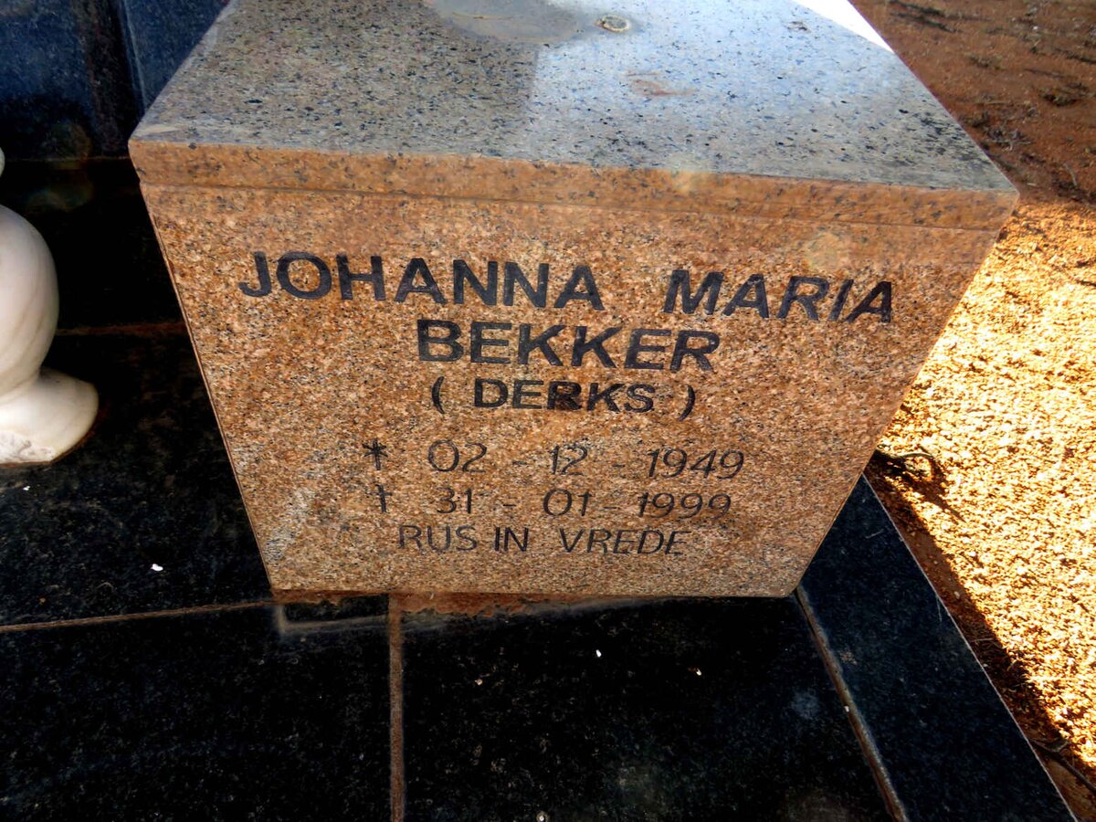 BEKKER Johanna Maria nee BEKKER 1949-1999