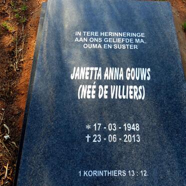 GOUWS Janetta Anna nee DE VILLIERS 1948-2013