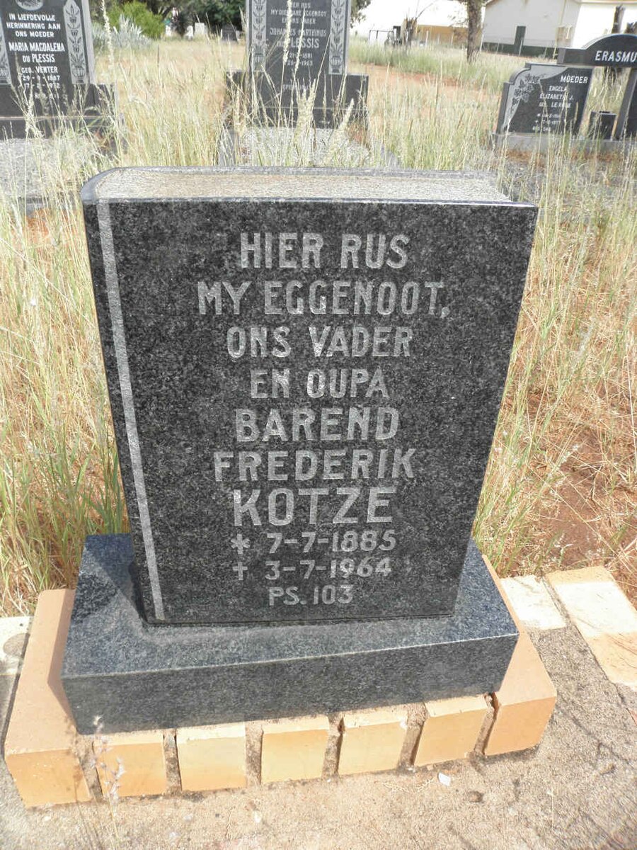 KOTZE Barend Frederik 1885-1964
