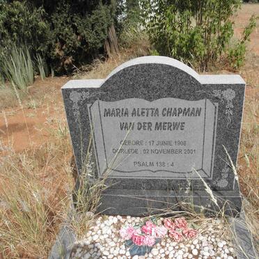MERWE Maria Aletta Chapman, van der 1908-2001