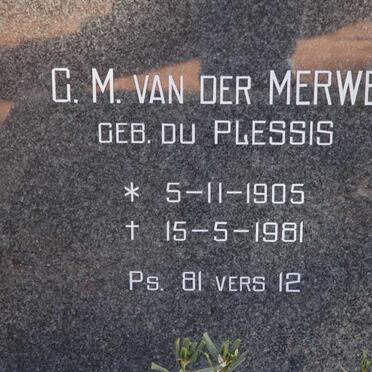 MERWE G.M., v.d. nee DU PLESSIS 1905-1981