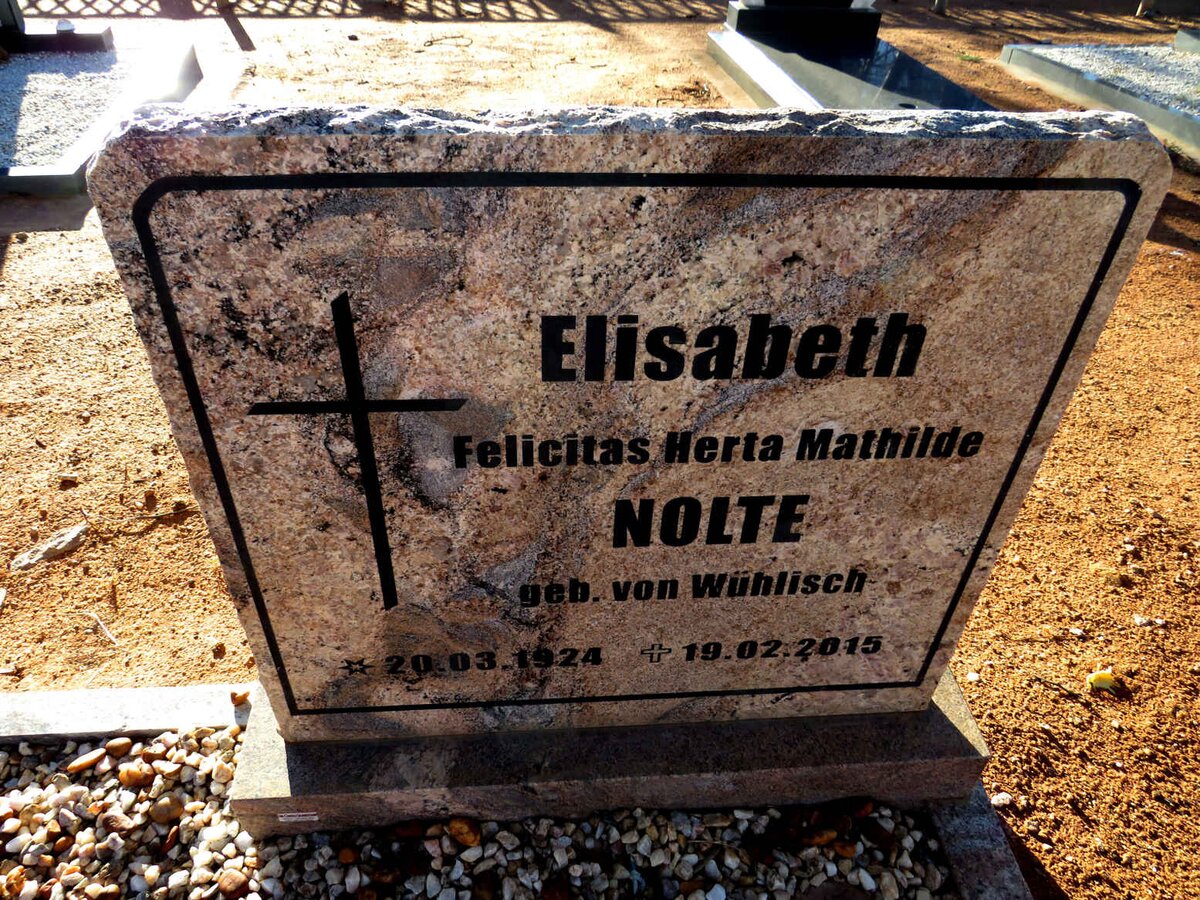 NOLTE Elisabeth Felicitas Herta Mathilde nee VON WUHLISCH 1924-2015