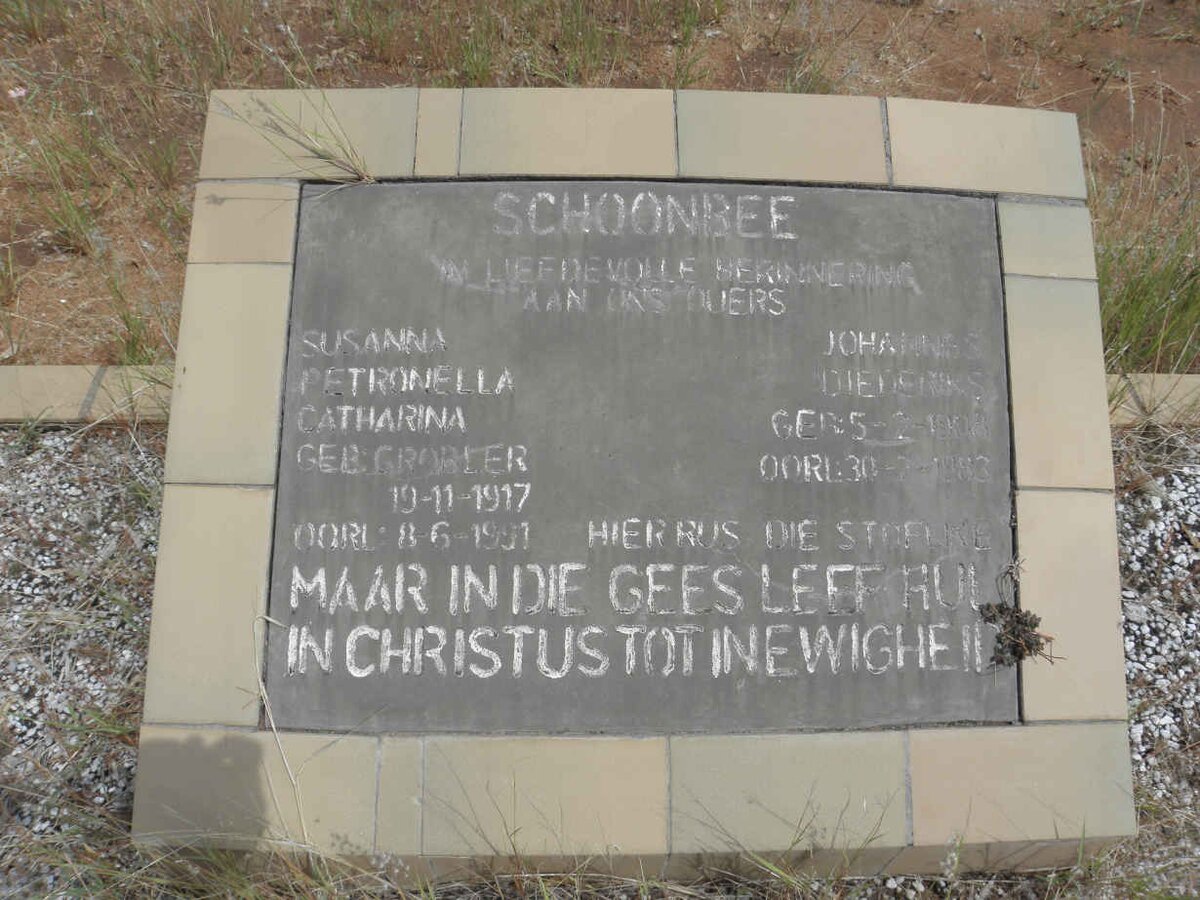 SCHOONBEE Johannes Diederiks 1908-1983 &amp; Susanna Petronella Catharina GROBLER 1917-1991