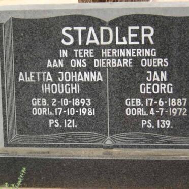 STADLER Jan Georg 1887-1972 &amp; Aletta Johanna HOUGH 1893-1981