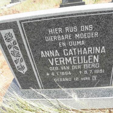 VERMEULEN Anna Catharina nee van der BERG 1894-1981