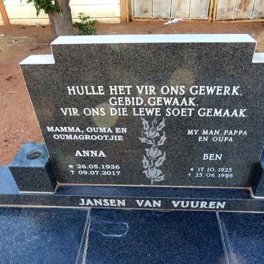 VUUREN Ben, Jansen van 1925-1996 & Anna 1936-2017